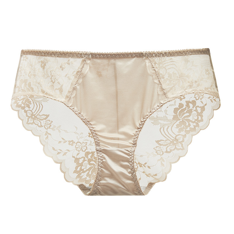 【3件裝】全新蕾絲絲綢緞面拼接無痕中腰內褲