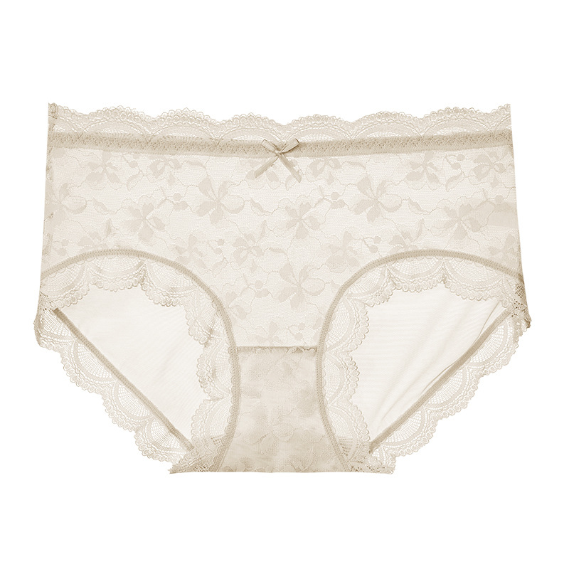 法式浪漫花朵蕾絲女內褲輕薄網紗包臀純棉襠女孩中腰三角褲