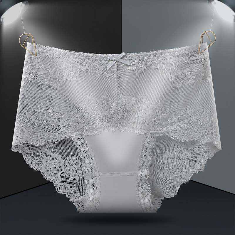 大尺碼抑菌蕾絲性感中腰透明女內褲鏤空透氣舒適純棉襠提臀三角褲女