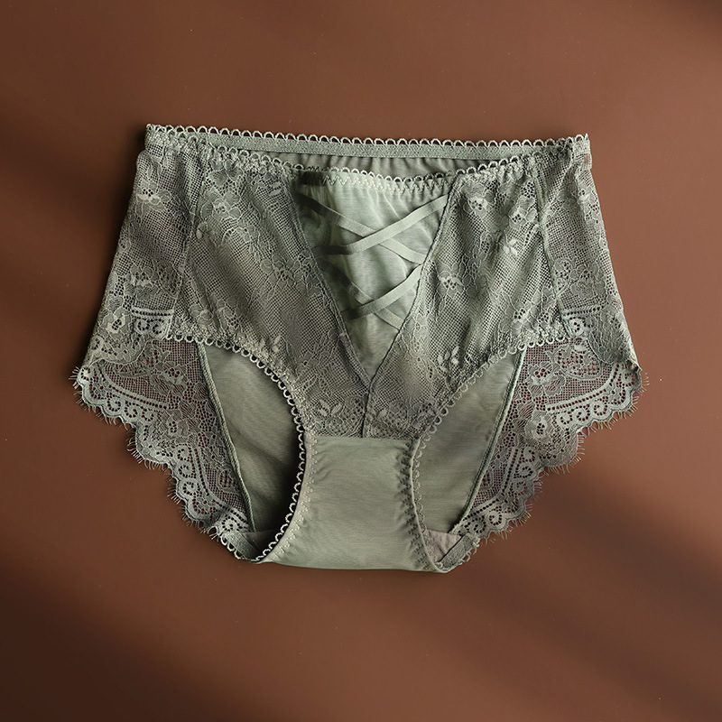 性感蕾絲三角褲高彈透氣網紗包臀少女內褲中高腰速乾薄款