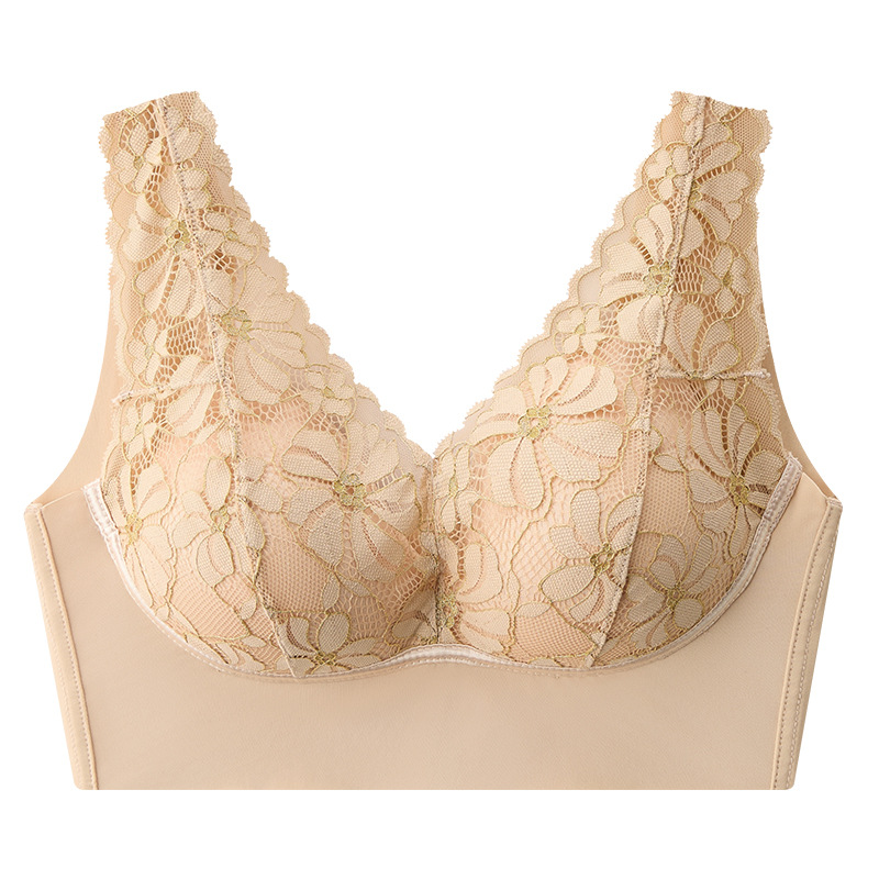 法式一體成型胸罩蕾絲透氣百搭舒適無鋼圈聚攏性感美背內衣女