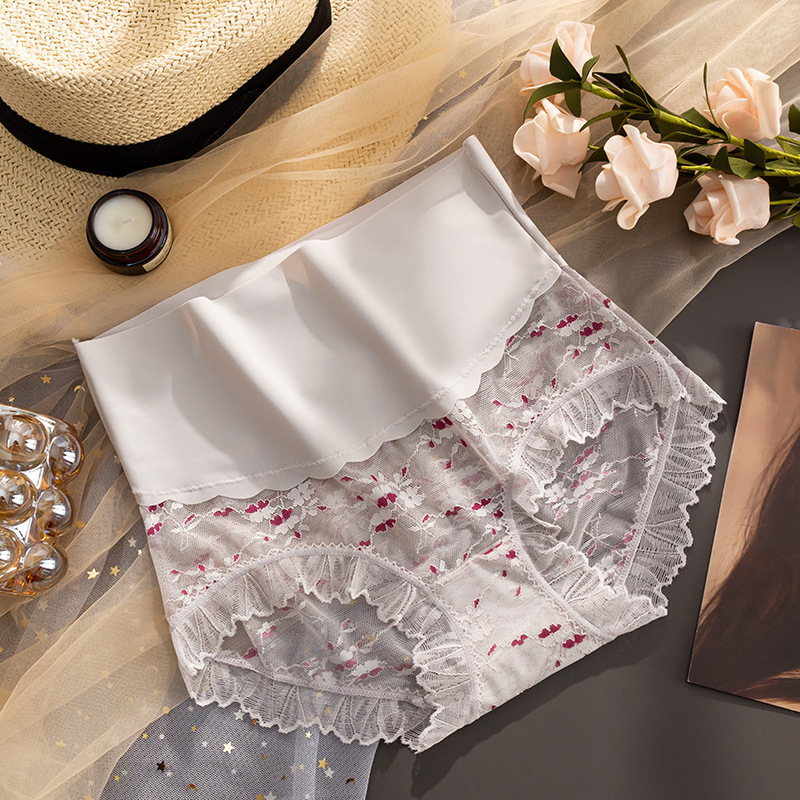 【5件裝】薄款冰絲無痕刺繡高腰收腹內褲