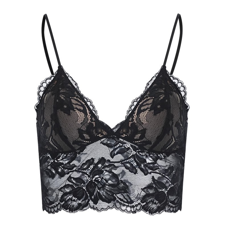 美背薄版內衣女隱形性感法式超薄蕾絲無鋼圈胸罩吊帶三角杯白小胸