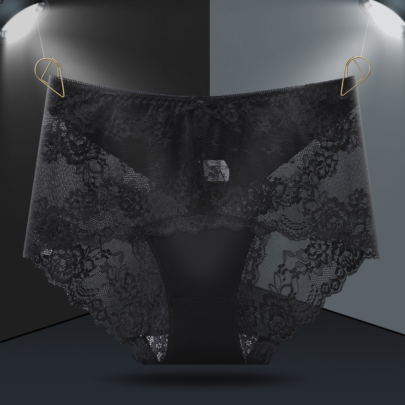 大尺碼抑菌蕾絲性感中腰透明女內褲鏤空透氣舒適純棉襠提臀三角褲女