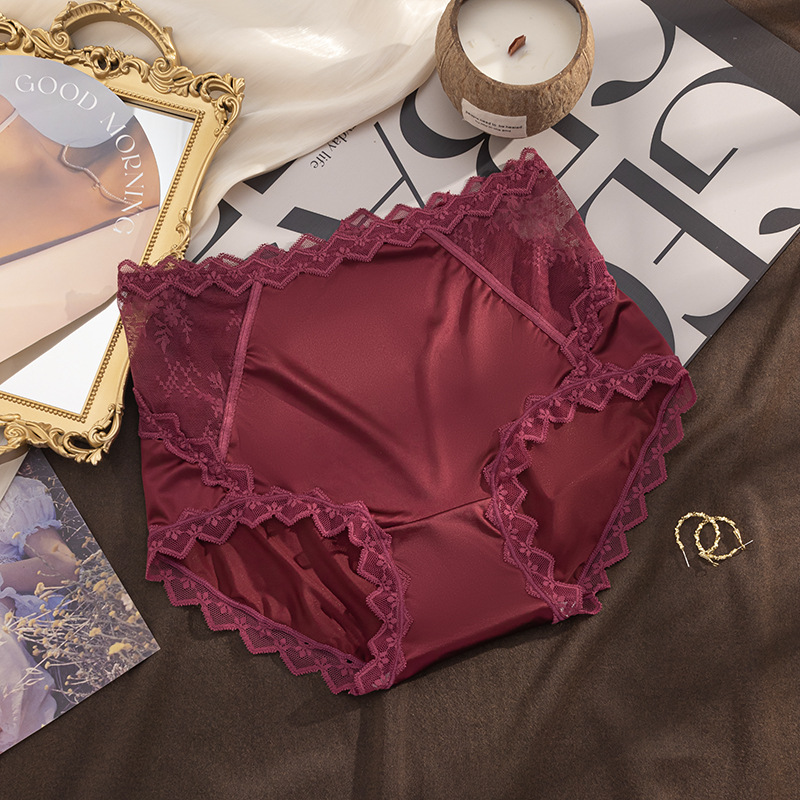 【3件裝】2025夏季女士高腰性感緞面蕾絲舒適內褲