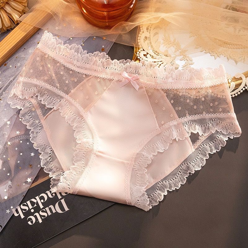 【4件裝】法式輕奢裸感無痕透氣緞面蕾絲拼接內褲