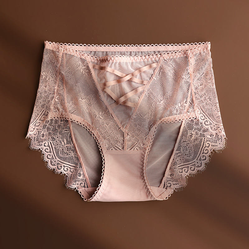 性感蕾絲三角褲高彈透氣網紗包臀少女內褲中高腰速乾薄款