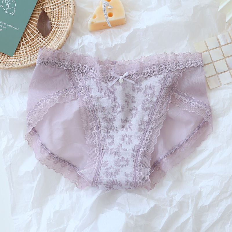 蕾絲內褲女性感網紗抗菌棉襠日系中腰甜美女孩三角褲