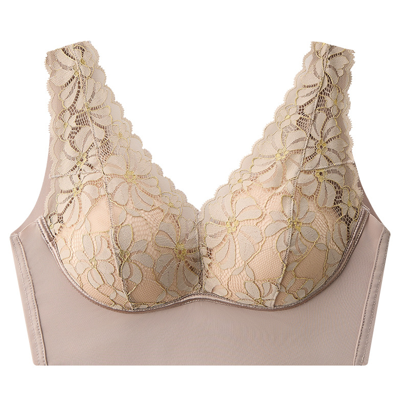 法式一體成型胸罩蕾絲透氣百搭舒適無鋼圈聚攏性感美背內衣女