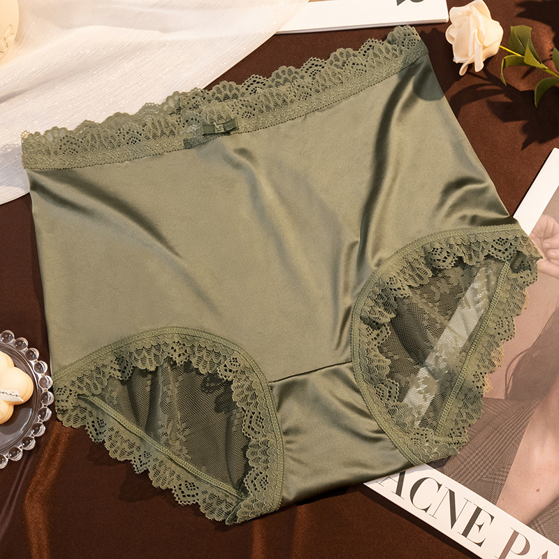 【3件裝】夏季緞面高腰性感蕾絲收腹鏤空蕾絲內褲