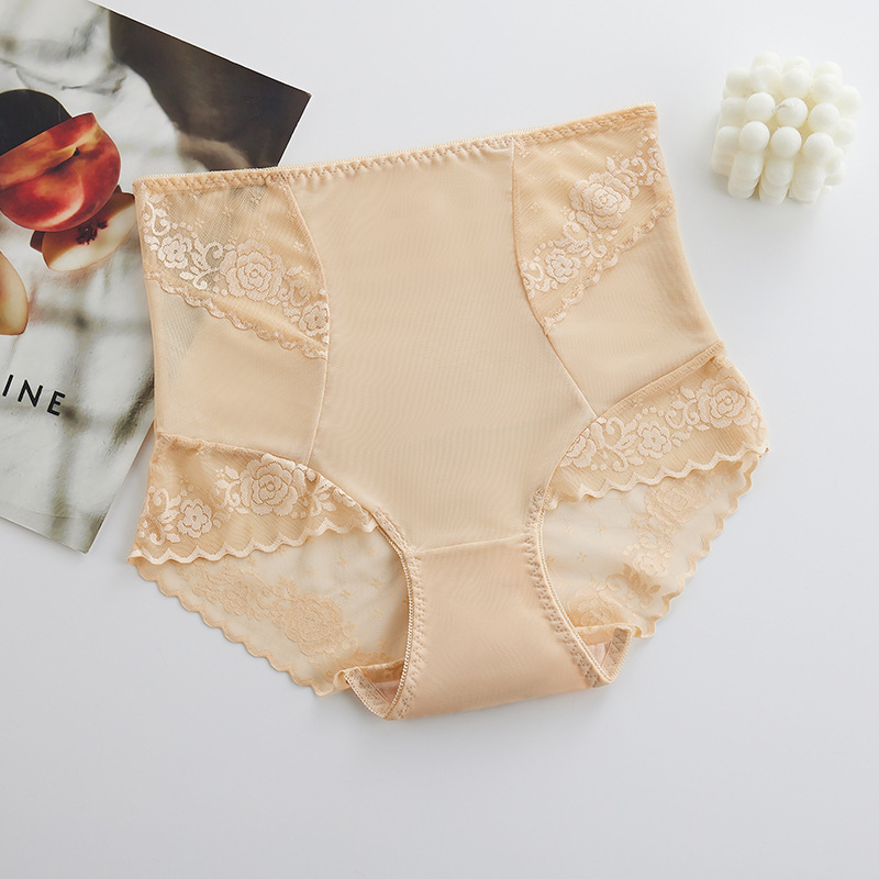 蕾絲收腹小姐內褲網紗性感無痕修身透氣提臀棉襠高腰三角內褲