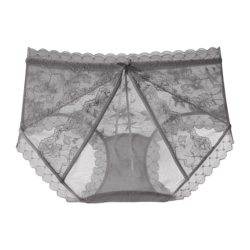 浪漫蝴蝶結內褲輕薄高彈蕾絲全包臀少女中腰三角褲10A抑菌