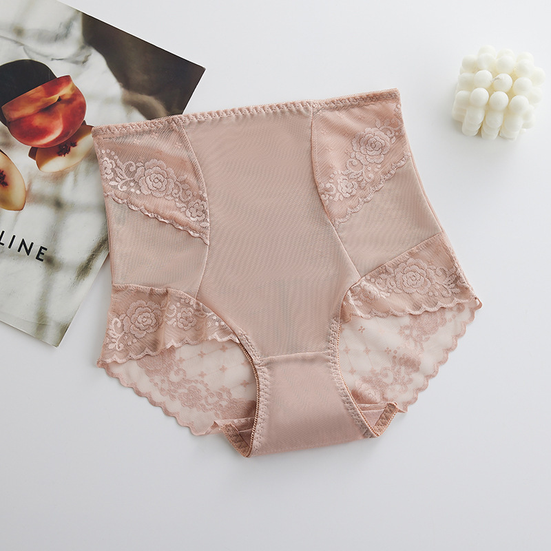 蕾絲收腹小姐內褲網紗性感無痕修身透氣提臀棉襠高腰三角內褲