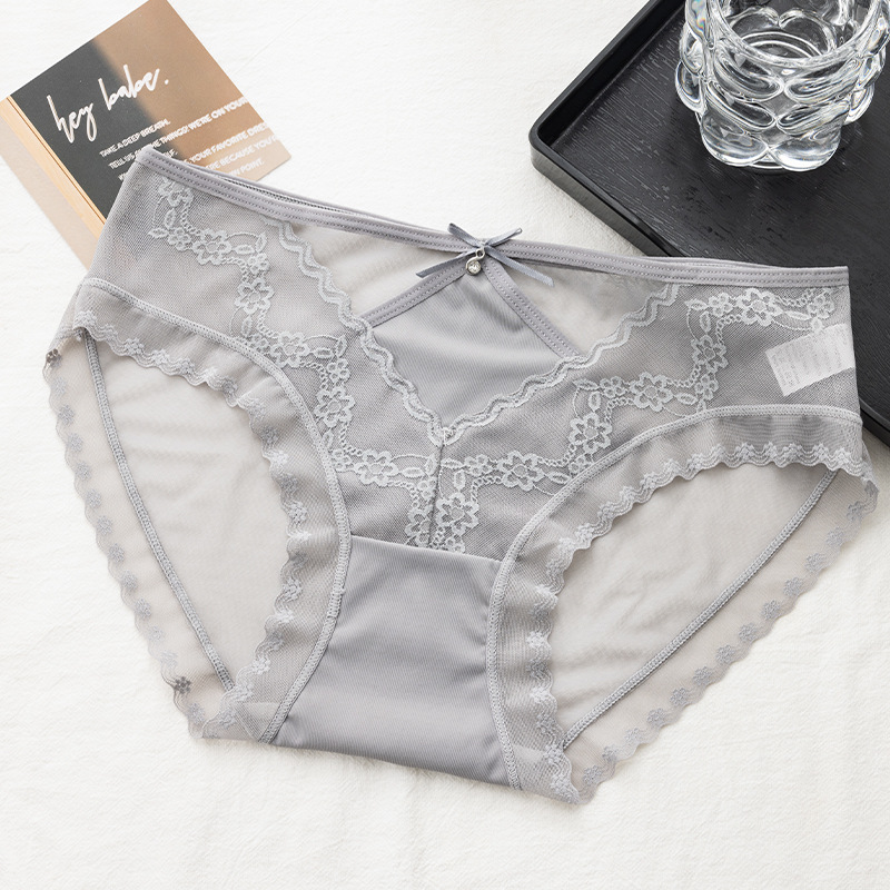 【3件裝】👙輕薄裸感網紗性感鏤空繡花設計蕾絲內褲