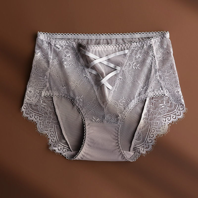 性感蕾絲三角褲高彈透氣網紗包臀少女內褲中高腰速乾薄款
