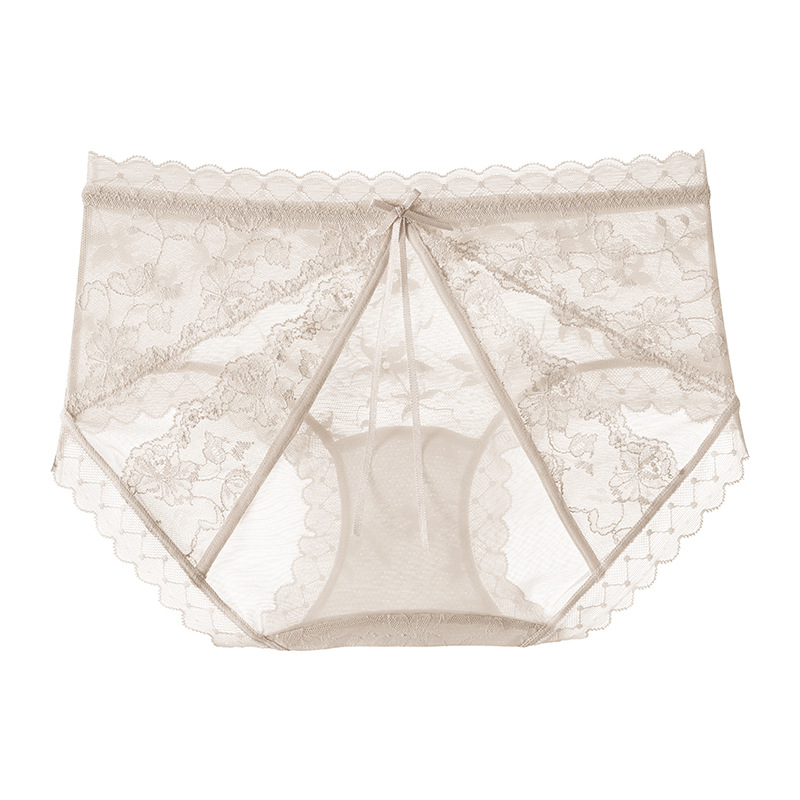 浪漫蝴蝶結內褲輕薄高彈蕾絲全包臀少女中腰三角褲10A抑菌