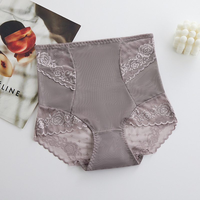 蕾絲收腹小姐內褲網紗性感無痕修身透氣提臀棉襠高腰三角內褲