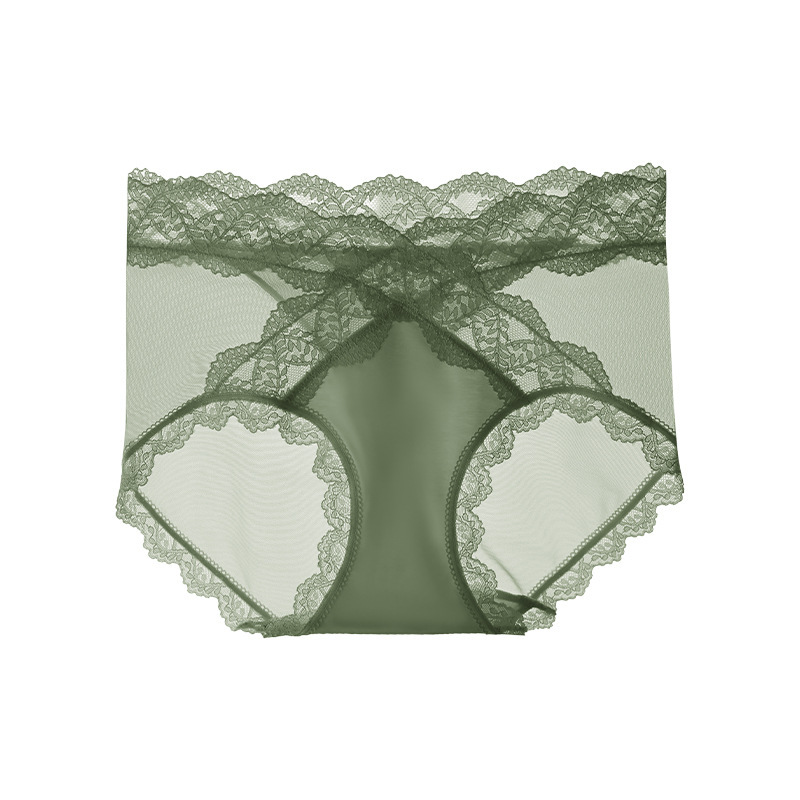 性感蕾絲無痕中腰字母時尚包臀加長蠶絲底襠內褲
