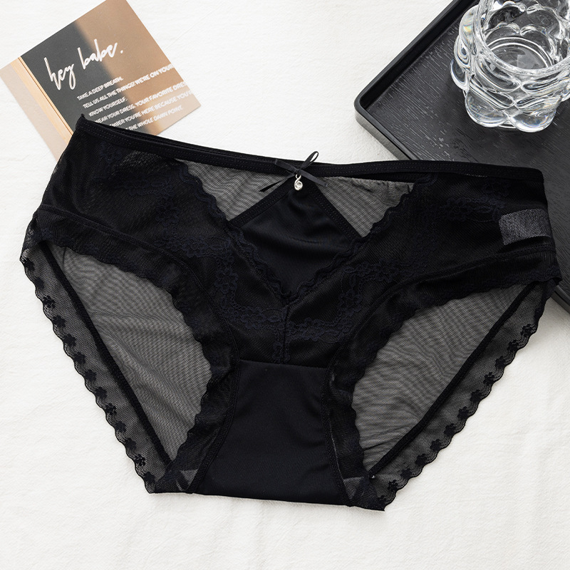 【3件裝】👙輕薄裸感網紗性感鏤空繡花設計蕾絲內褲