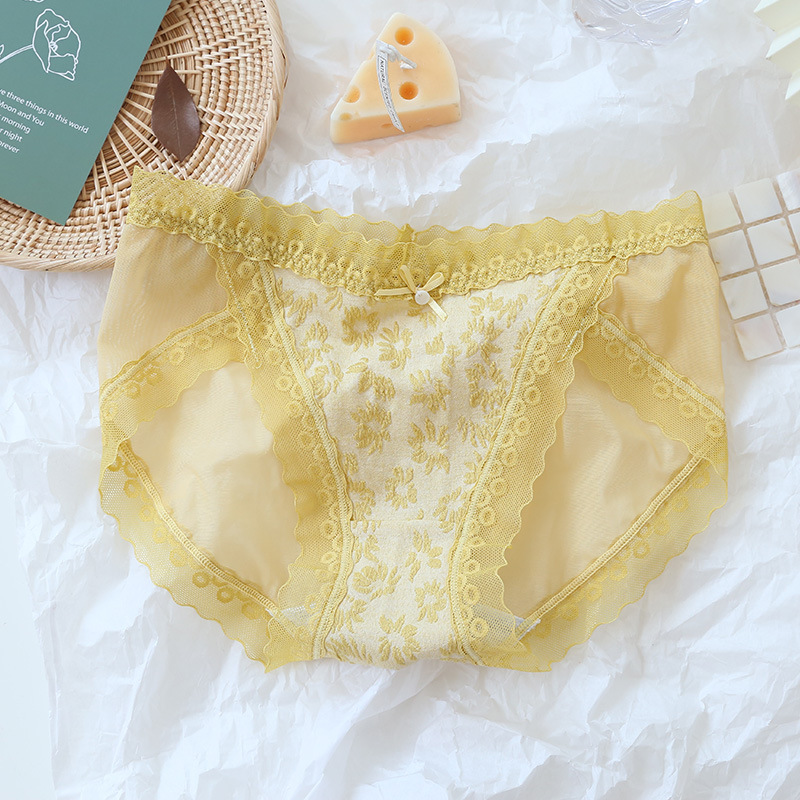 蕾絲內褲女性感網紗抗菌棉襠日系中腰甜美女孩三角褲