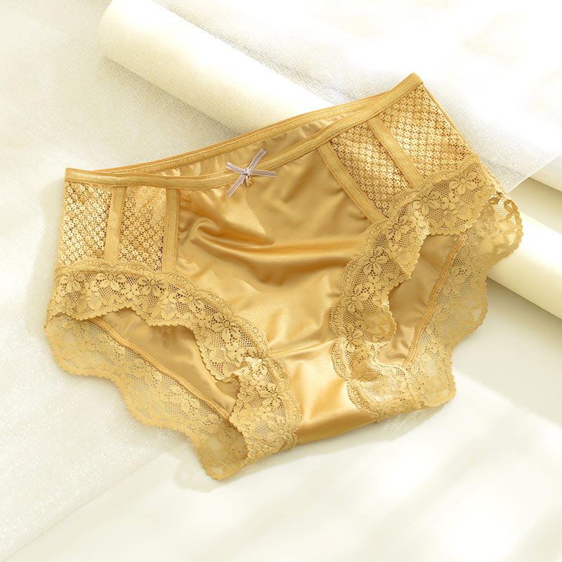 性感純欲中腰鏤空提臀緞面蕾絲內褲