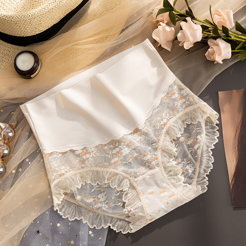 【5件裝】薄款冰絲無痕刺繡高腰收腹內褲