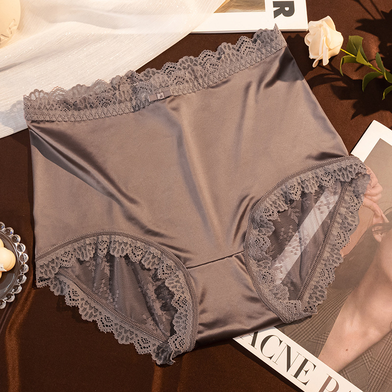 【3件裝】夏季緞面高腰性感蕾絲收腹鏤空蕾絲內褲