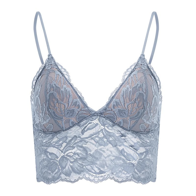 美背薄版內衣女隱形性感法式超薄蕾絲無鋼圈胸罩吊帶三角杯白小胸