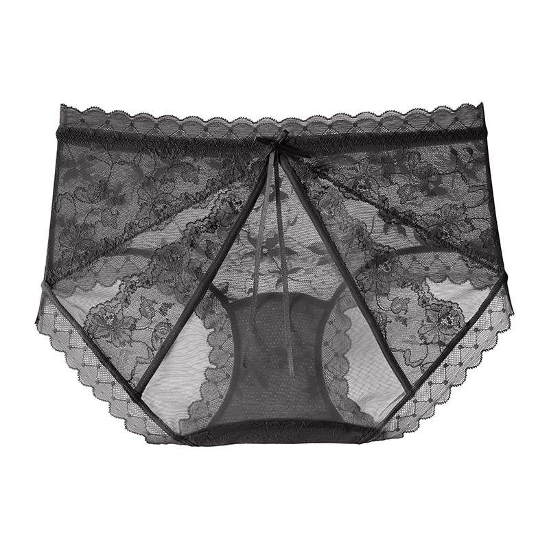 浪漫蝴蝶結內褲輕薄高彈蕾絲全包臀少女中腰三角褲10A抑菌