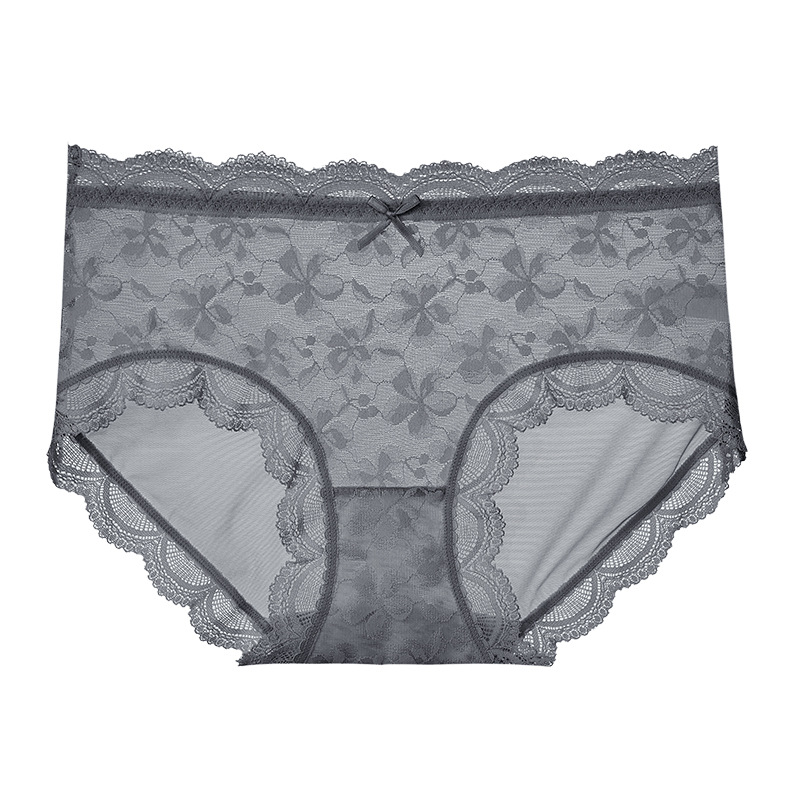 法式浪漫花朵蕾絲女內褲輕薄網紗包臀純棉襠女孩中腰三角褲