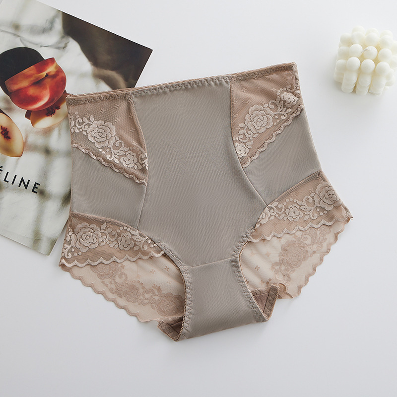 蕾絲收腹小姐內褲網紗性感無痕修身透氣提臀棉襠高腰三角內褲