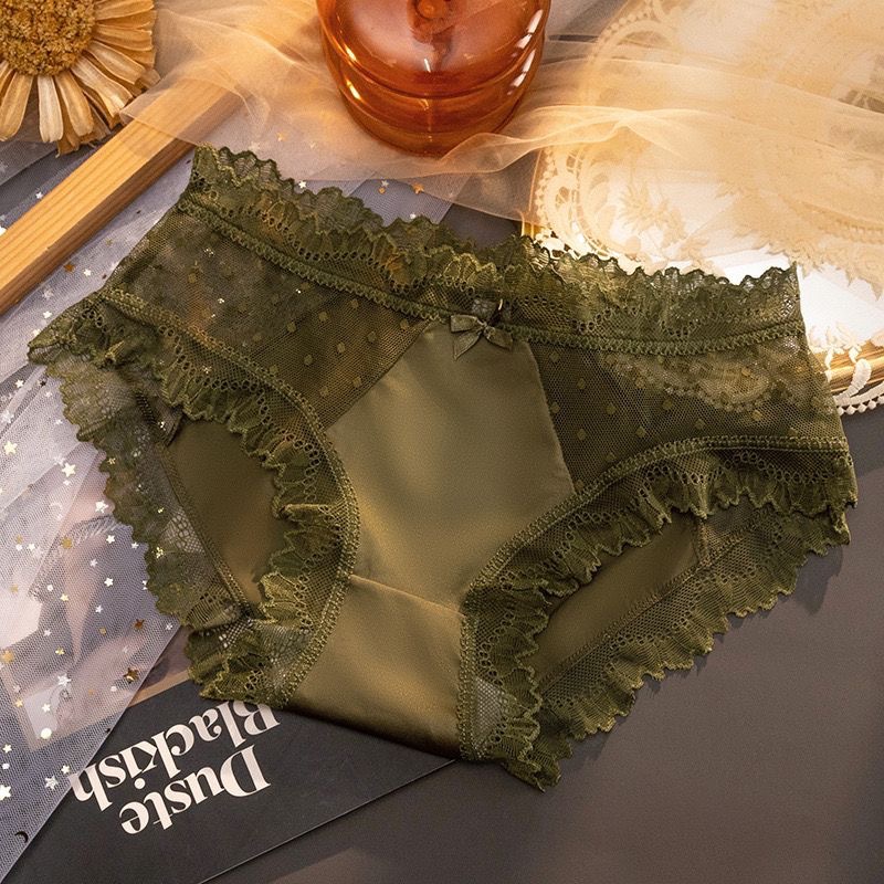 【4件裝】法式輕奢裸感無痕透氣緞面蕾絲拼接內褲