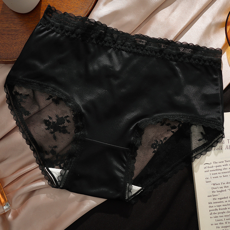 中腰鏤空透氣性感桑蠶絲純欲蕾絲內褲