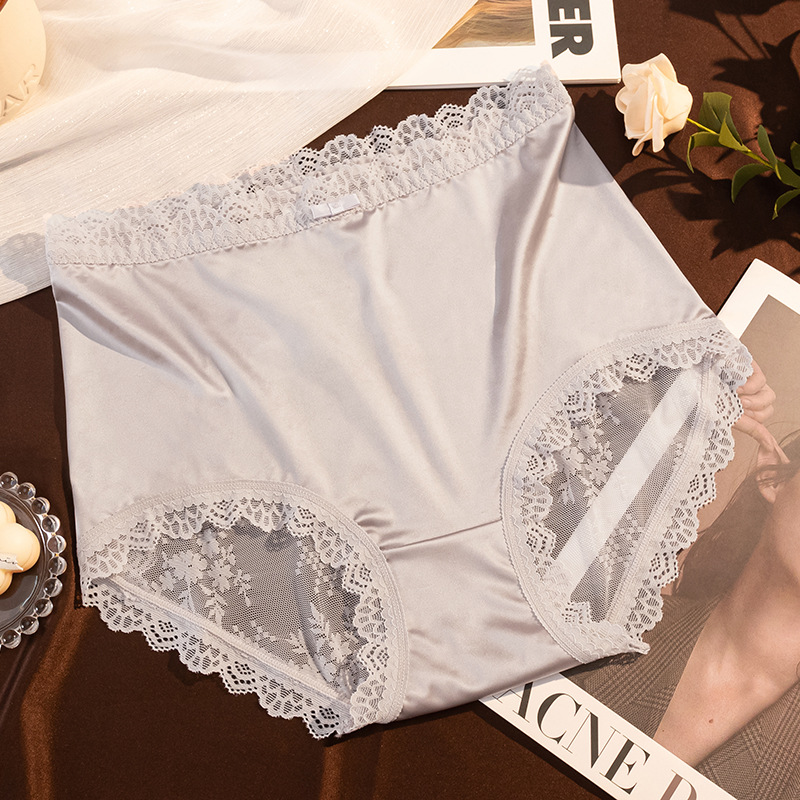 【3件裝】夏季緞面高腰性感蕾絲收腹鏤空蕾絲內褲