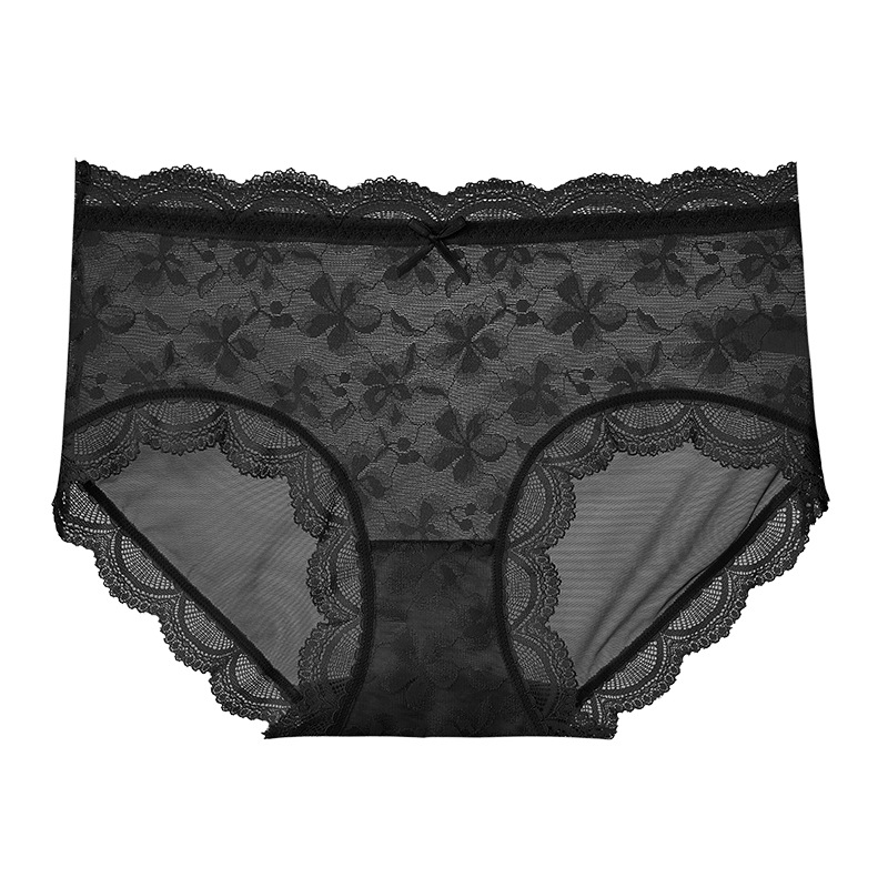 法式浪漫花朵蕾絲女內褲輕薄網紗包臀純棉襠女孩中腰三角褲