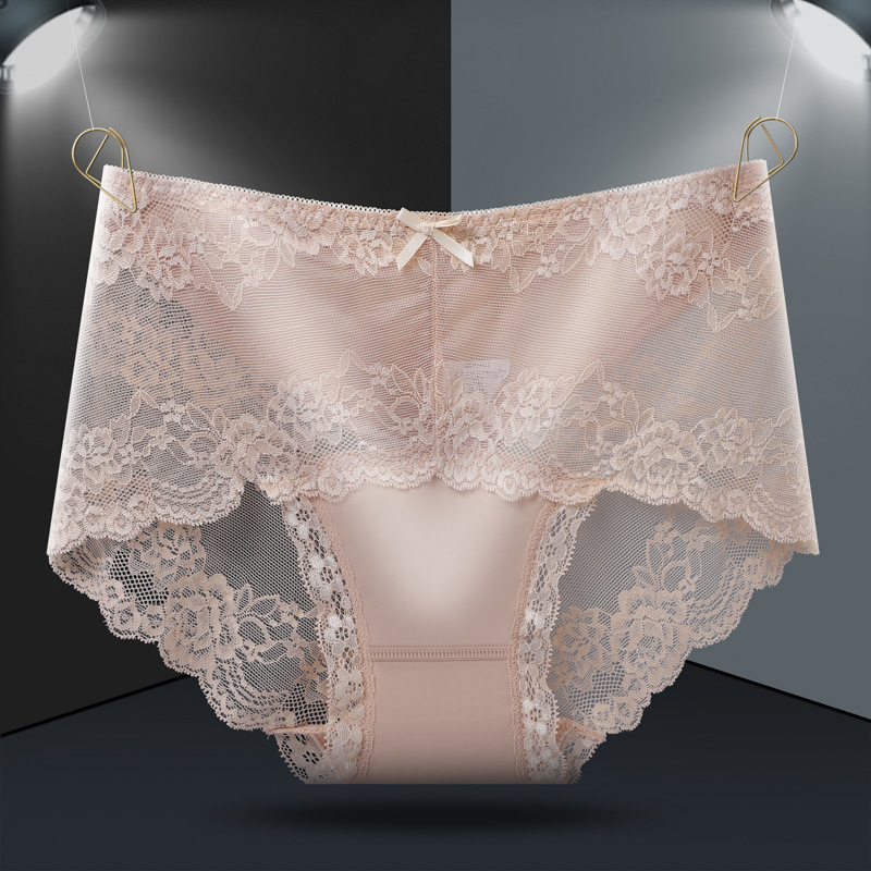 大尺碼抑菌蕾絲性感中腰透明女內褲鏤空透氣舒適純棉襠提臀三角褲女