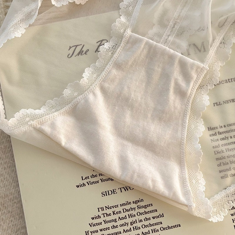 【3件裝】薄透網紗！法式珠光緞面蕾絲內褲