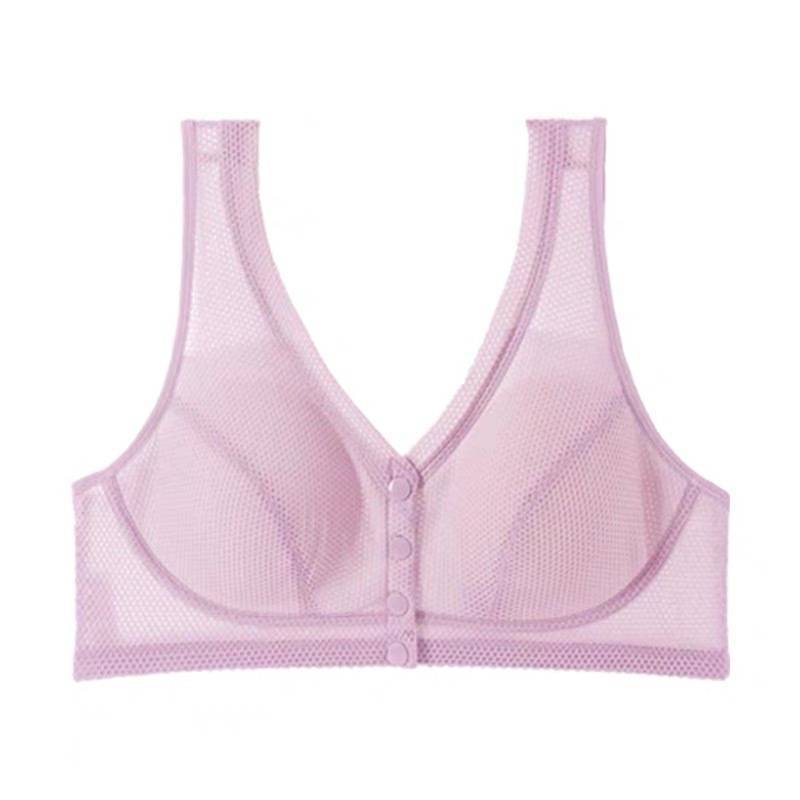 夏季薄款網孔中老年文胸前扣內衣