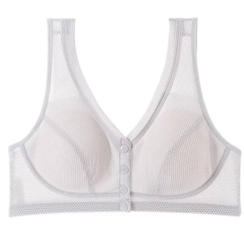 夏季薄款網孔中老年文胸前扣內衣
