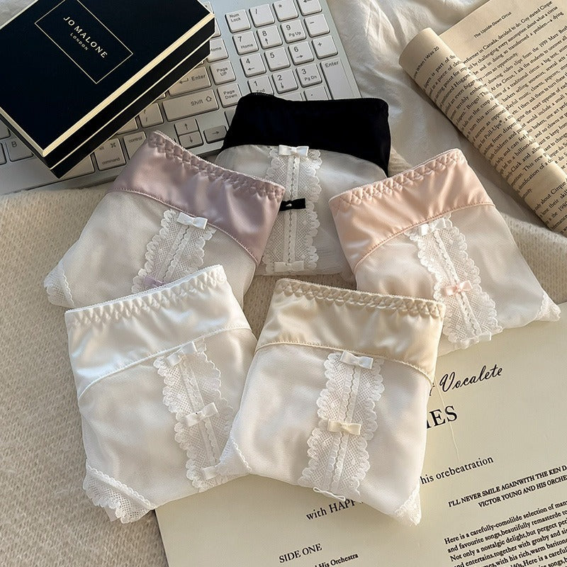 【3件裝】薄透網紗！法式珠光緞面蕾絲內褲
