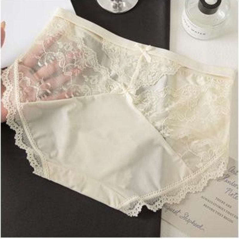 【4件裝】爆款純欲法式薄款性感蕾絲中腰女士內褲頭冰絲透氣三角褲