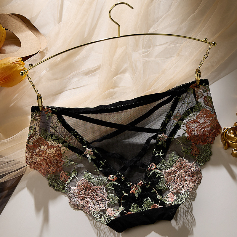 【4件裝】低腰性感透明超薄鏤空網紗蕾絲內褲