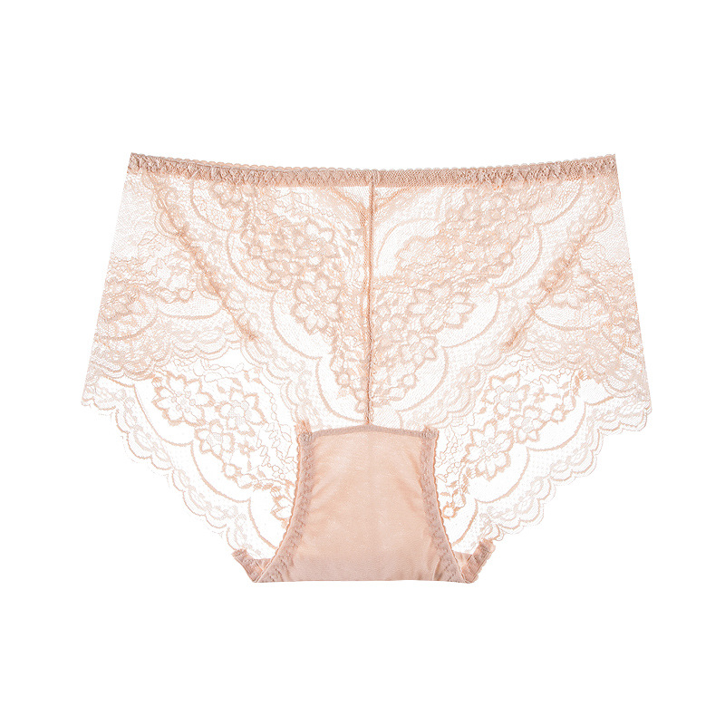 【3件裝】蕾絲中腰無痕性感鏤空透明網紗內褲