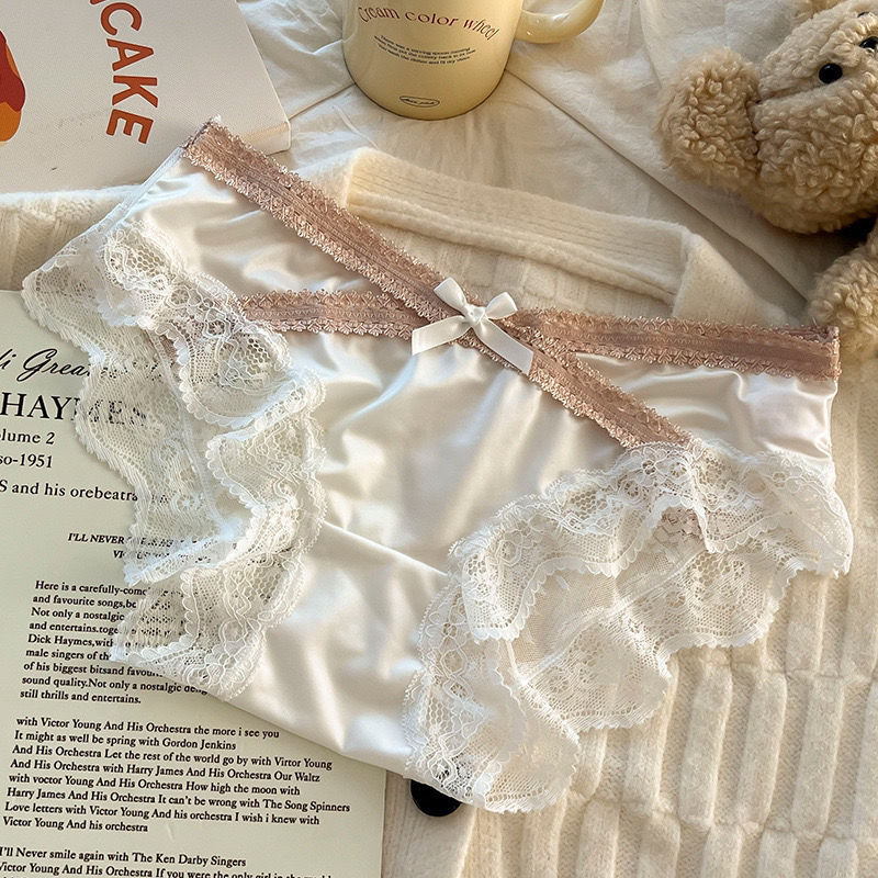 法式純欲高級感緞面性感蕾絲內褲