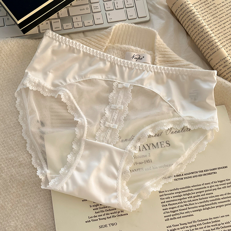 【3件裝】薄透網紗！法式珠光緞面蕾絲內褲