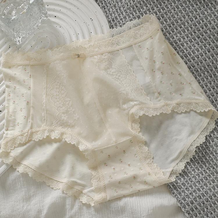 【4件裝】中高腰法式蕾絲拼接網紗內褲