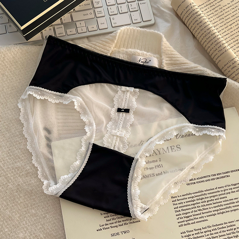 【3件裝】薄透網紗！法式珠光緞面蕾絲內褲