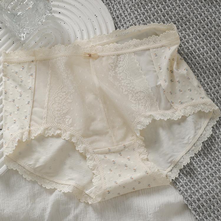 【4件裝】中高腰法式蕾絲拼接網紗內褲