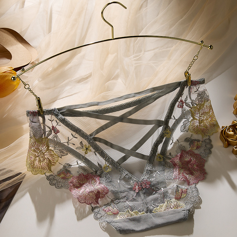 【4件裝】低腰性感透明超薄鏤空網紗蕾絲內褲