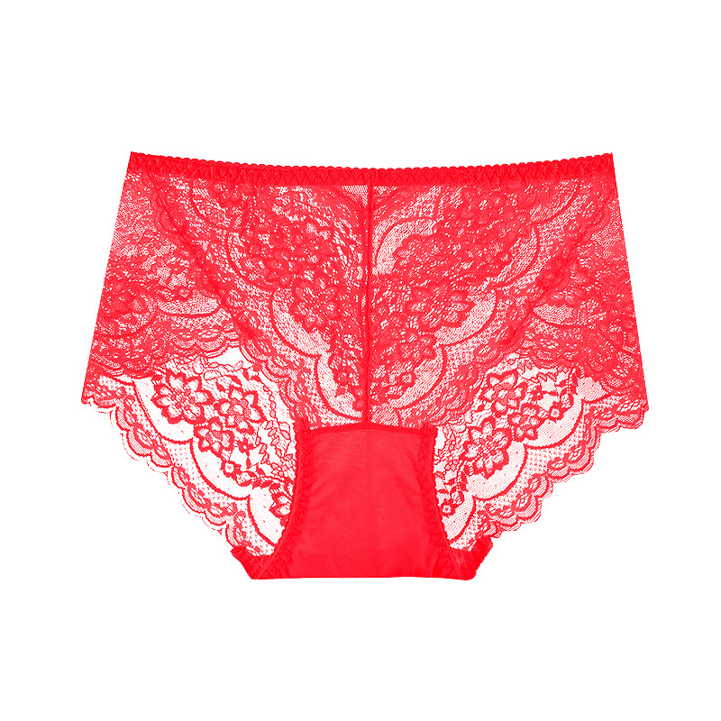 【3件裝】蕾絲中腰無痕性感鏤空透明網紗內褲
